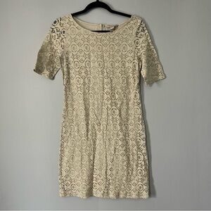 Banana Republic Eyelet Lace Sheath Dress 3/4 sleeve Beige Size 8